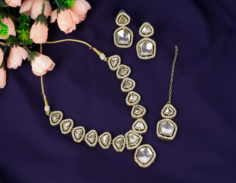 Designer Polki imitation necklace set with CZ stones